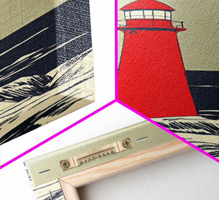 Red Lighthouse By Dark Sea Canvas Print, Nautical Wall Art, Coastal Beach House Decor, Ocean Poster For Living Room Home Decor