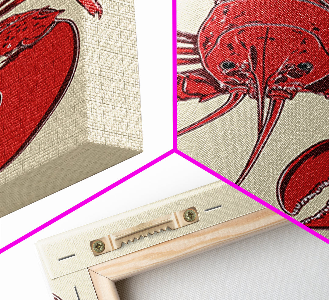 Bold Red Lobster Illustration Canvas Print, Coastal Kitchen Wall Art, Nautical Seafood Decor, Beach House Gift For Food Lovers