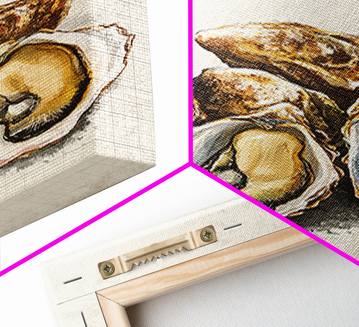 Blue Oyster Shell Illustration Canvas Print, Coastal Kitchen Wall Decor, Seafood Poster, Nautical Dining Room Art Print, Gift For Foodie
