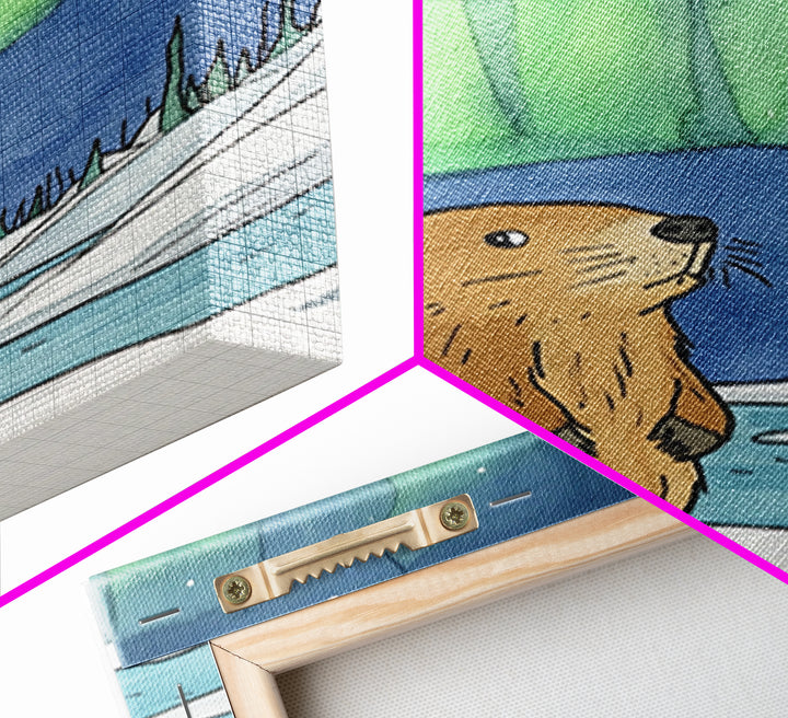 Whimsical Beaver Aurora Wall Art, Northern Lights Animal Print, Winter Nursery Decor, Woodland Animal Gift, Cozy Kids Room Decor