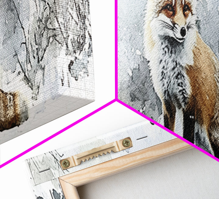Red Fox In Snowy Forest Framed Canvas Print, Winter Wildlife Wall Art, Woodland Animal Decor, Rustic Nature Gift For Her