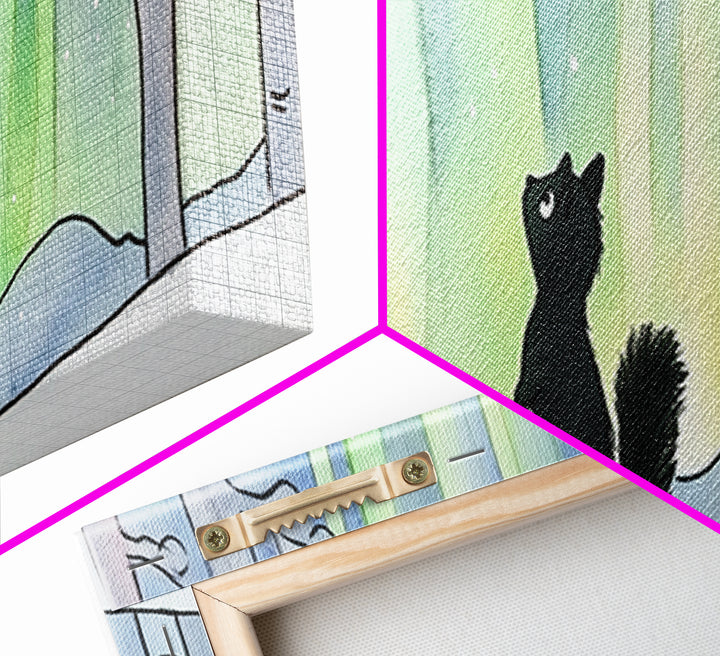 Black Squirrel Under Aurora Forest Wall Art, Winter Woodland Animal Print, Cute Nursery Decor, Northern Lights Wall Decor