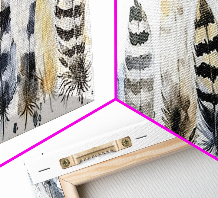 Watercolor Feather Collection Wall Art, Boho Bird Feather Canvas Print, Neutral Nature Decor, Rustic Gallery Wall Print Set