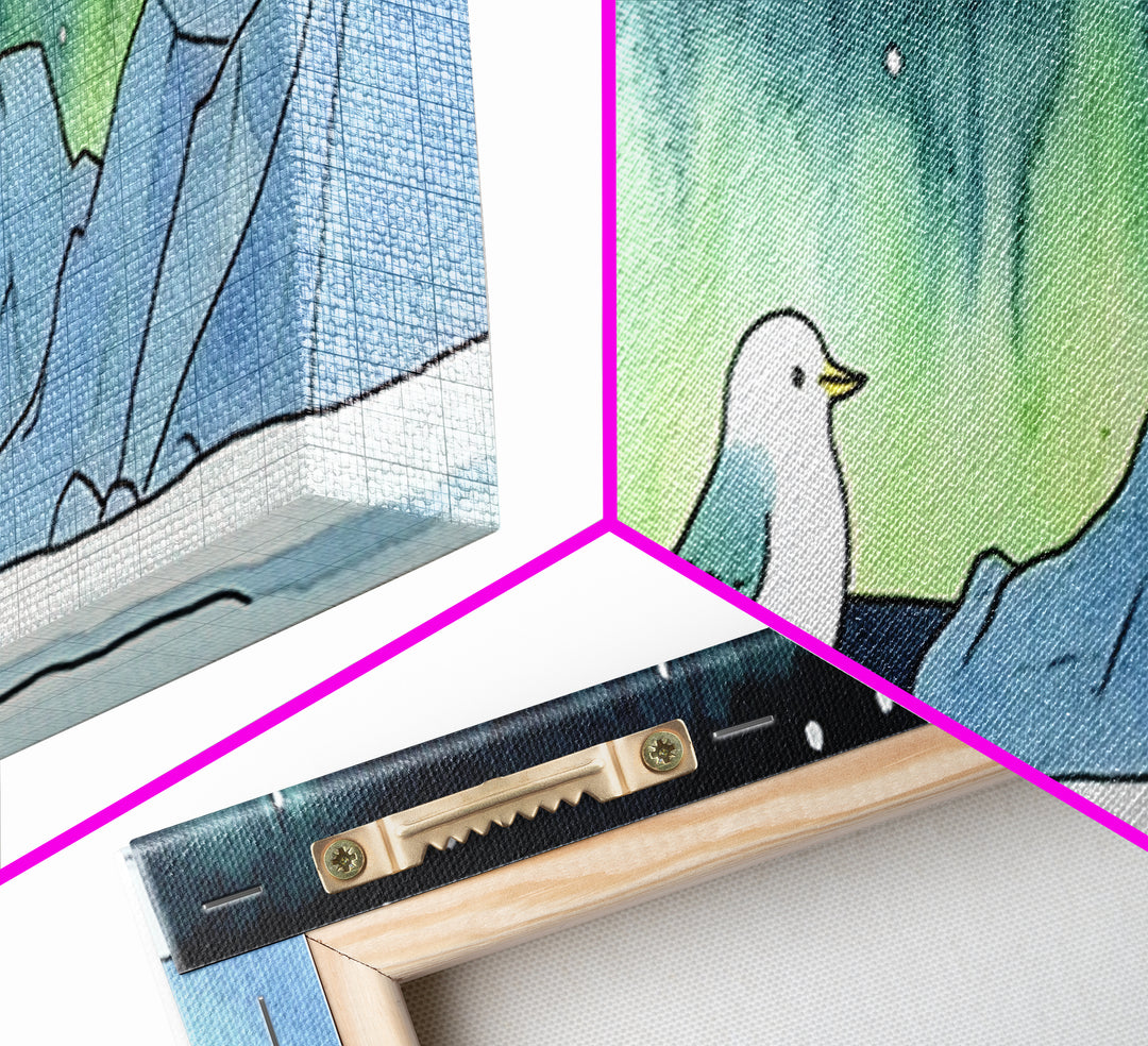 Seagull Under Aurora Mountains Wall Art, Panoramic Canvas Print, Coastal Bird Art, Nautical Nursery Decor, Ocean Gift For Her