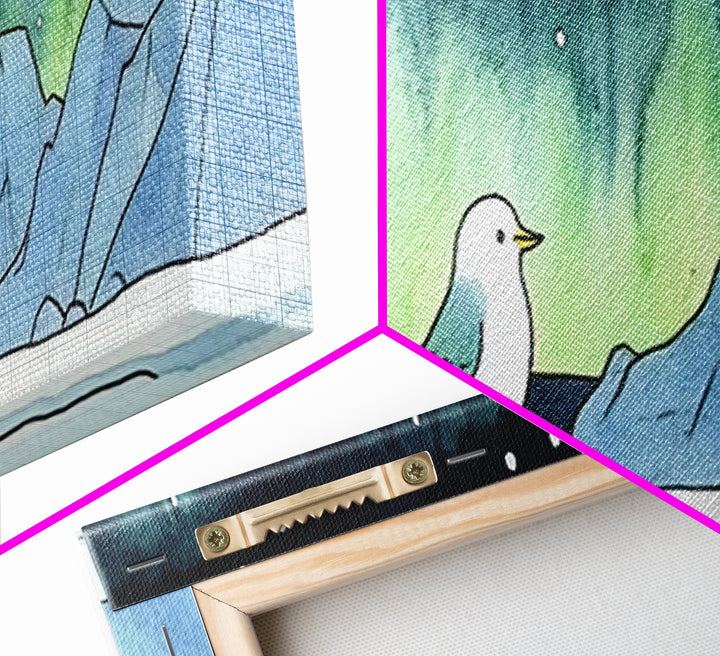 Seagull Under Aurora Mountains Wall Art, Panoramic Canvas Print, Coastal Bird Art, Nautical Nursery Decor, Ocean Gift For Her