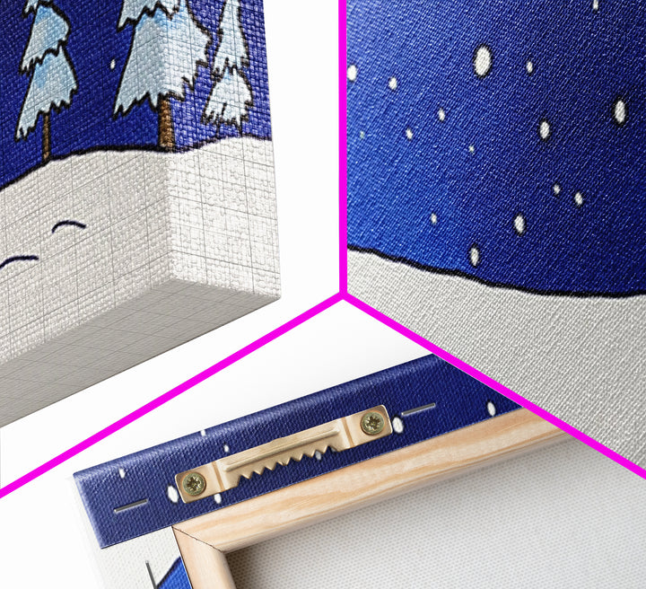Snowy Pine Hill Under Starry Night Canvas Print, Minimal Winter Landscape, Nursery Wall Art, Cozy Bedroom Decor Gift Idea