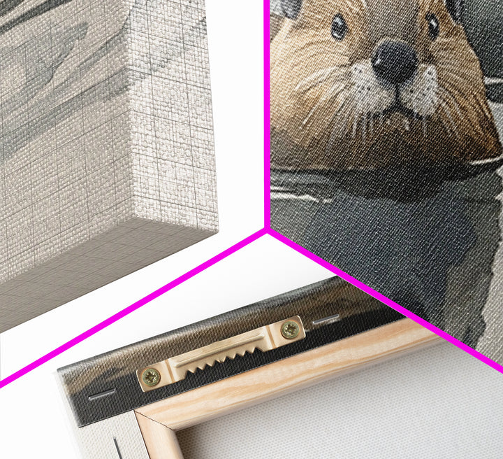 Swimming Otter In Moody Water Wall Art, Wildlife Canvas Print, Cozy Cabin Rustic Lake House Decor, Animal Lover Gift For Her
