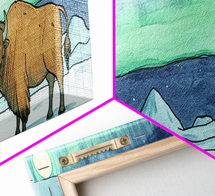 Aurora Musk Ox Arctic Tundra Wall Art, Northern Lights Animal Print, Winter Landscape Decor, Rustic Cabin Home Decor Gift