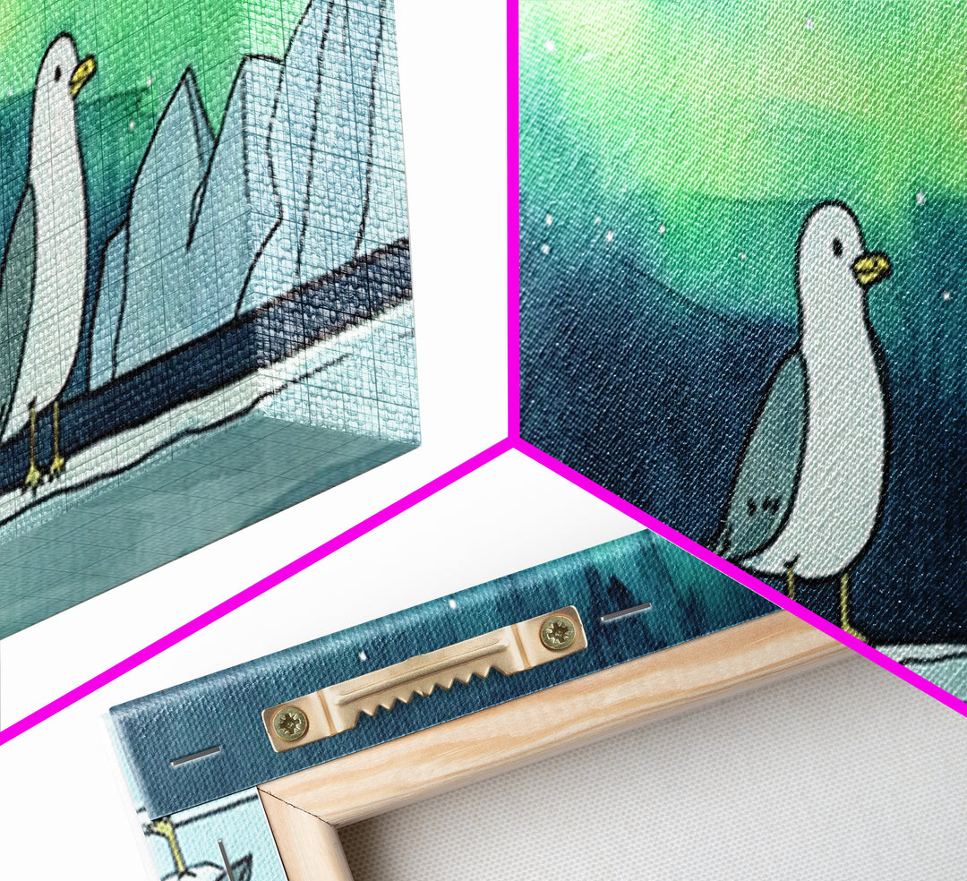 Northern Lights Penguin Wall Art, Cute Arctic Animal Print, Whimsical Nursery Decor, Coastal Ocean Home Decor Gift For Her
