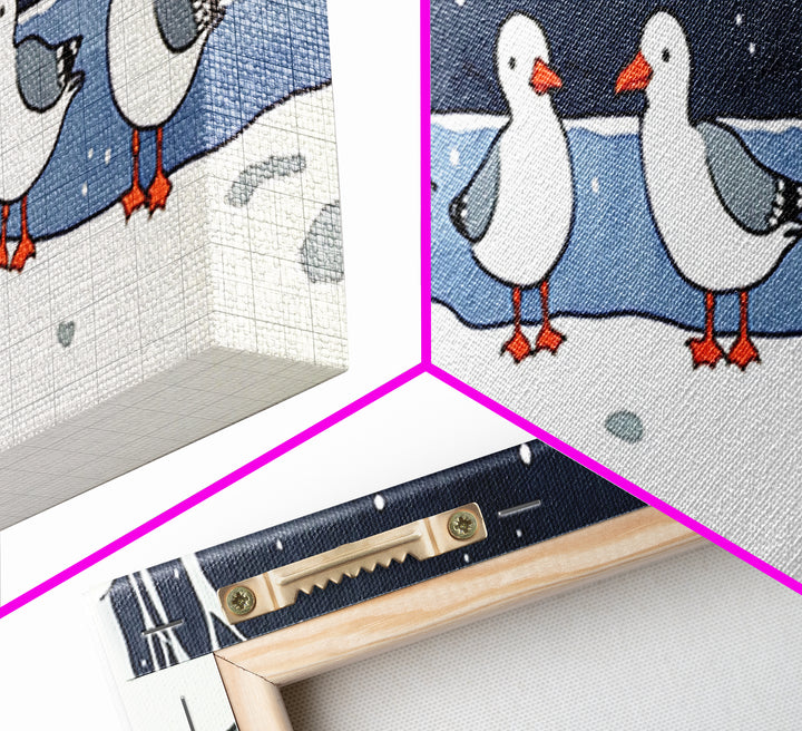 Snowy Ducks In Winter Pond Wall Art, Whimsical Bird Print, Farmhouse Cabin Decor, Cute Animal Nursery Wall Decor Gift Idea
