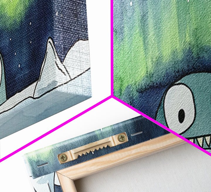 Cute Sea Monster Northern Lights Wall Art, Whimsical Arctic Print, Kids Room Decor, Playroom Nursery Wall Decor Gift For Kids