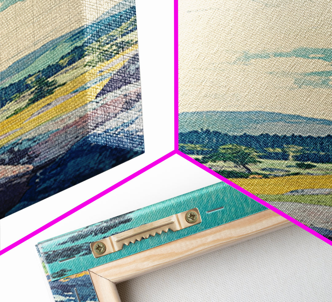 Blue Sky Cloud Meadow And Stone Wall Art, Japanese Landscape Canvas Print, Minimalist Nature Art, Serene Decor, Japandi Print