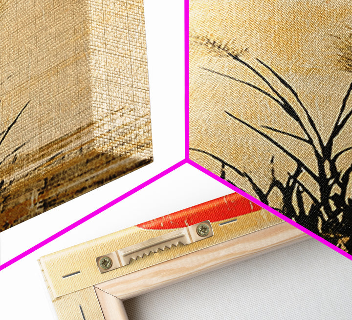 Red Sun Grass Minimalist Wall Art, Japanese Landscape Canvas Print, Wabi Sabi Decor, Neutral Wall Decor, Zen Home Decor Print