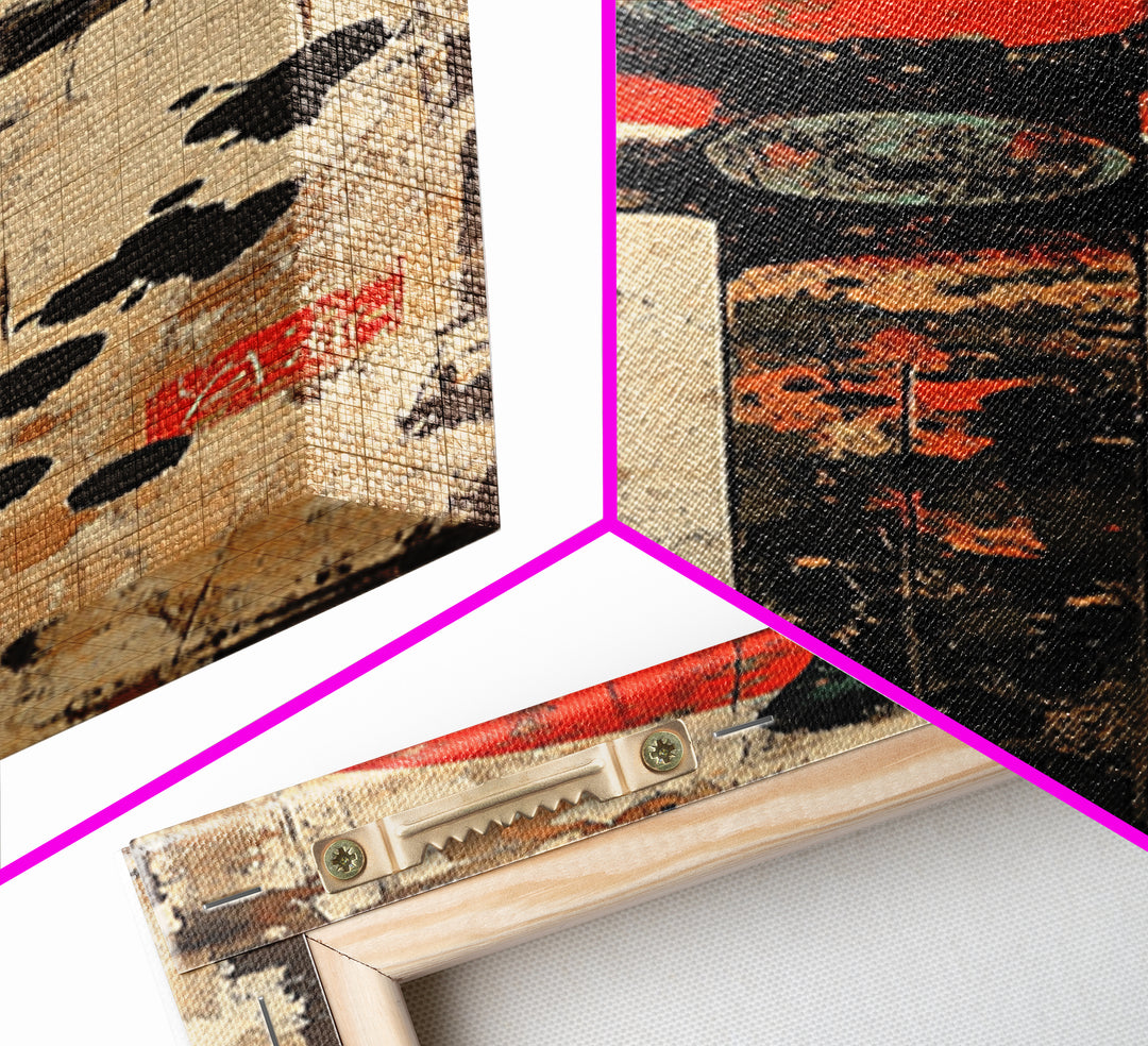 Rustic Samurai Sword With Red Sun Canvas Print, Japanese Wall Art, Martial Arts Decor, Masculine Office Wall Decor, Gift For Him