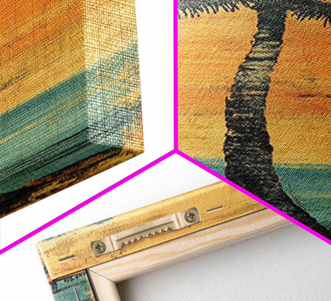 Tall Palm Tree Canvas Print, Coastal Sunset Beach Wall Decor, Tropical Wall Art, Summer Ocean Home Decor, Beach House Gift
