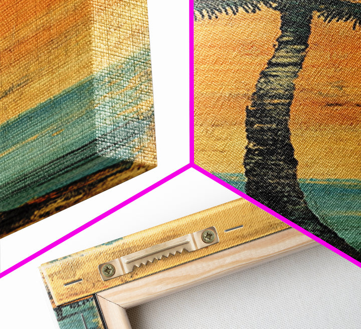 Tall Palm Tree Canvas Print, Coastal Sunset Beach Wall Decor, Tropical Wall Art, Summer Ocean Home Decor, Beach House Gift