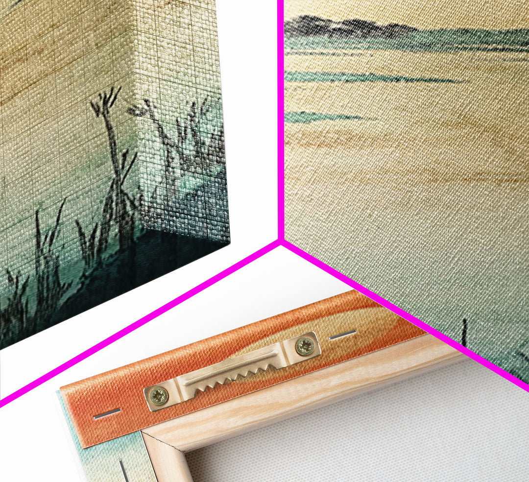 Orange Sunset Marsh Landscape Canvas Print, Minimal Japanese Seascape, Coastal Wall Art, Calm Bedroom Decor, Zen Home Decor