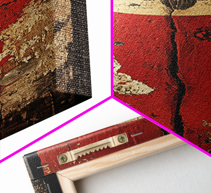 Rustic Red Door With White Sun Wall Art, Weathered Japanese Texture Print, Narrow Vertical Decor, Wabi Sabi Canvas Print