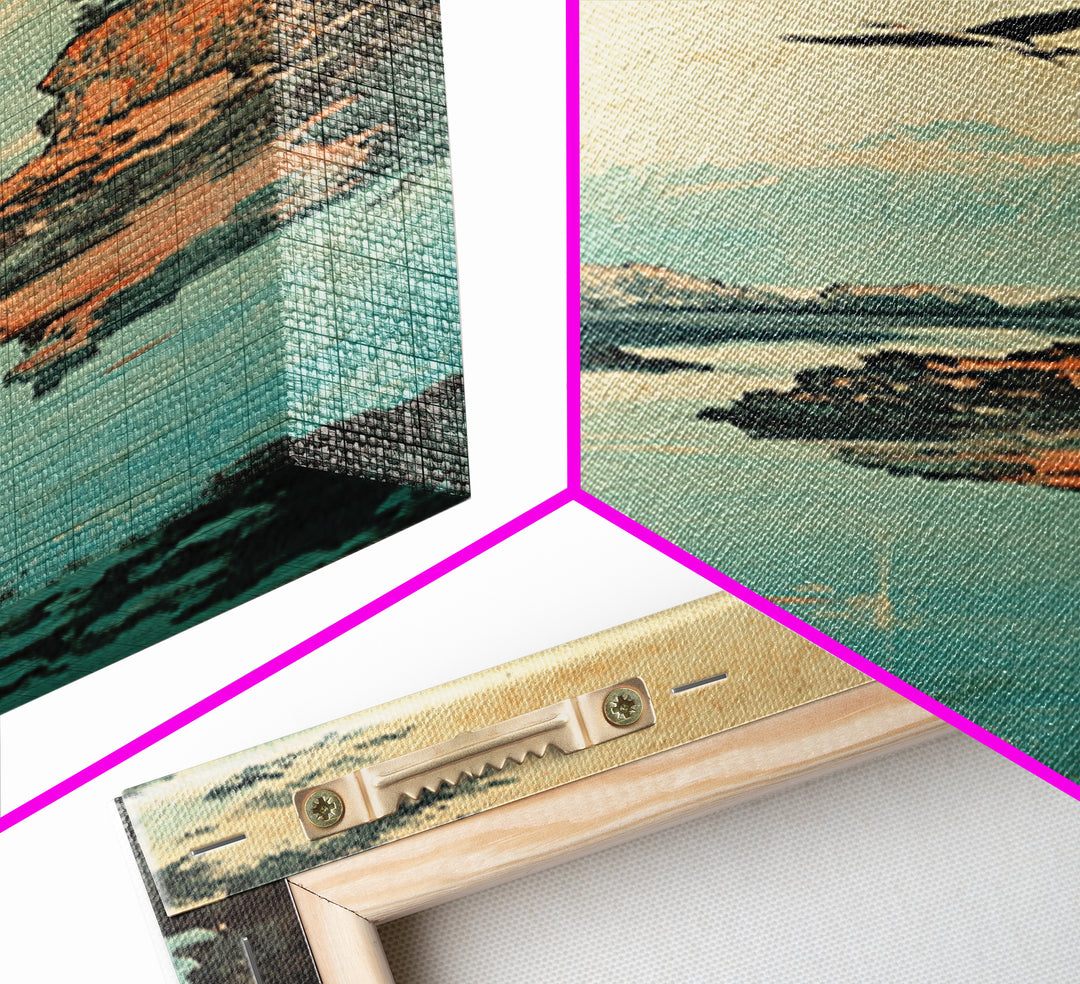 Quiet Japanese Coast With Bird Wall Art, Ukiyo E Landscape Print, Asian Inspired Decor, Tranquil Lake Home Decor For Living Room