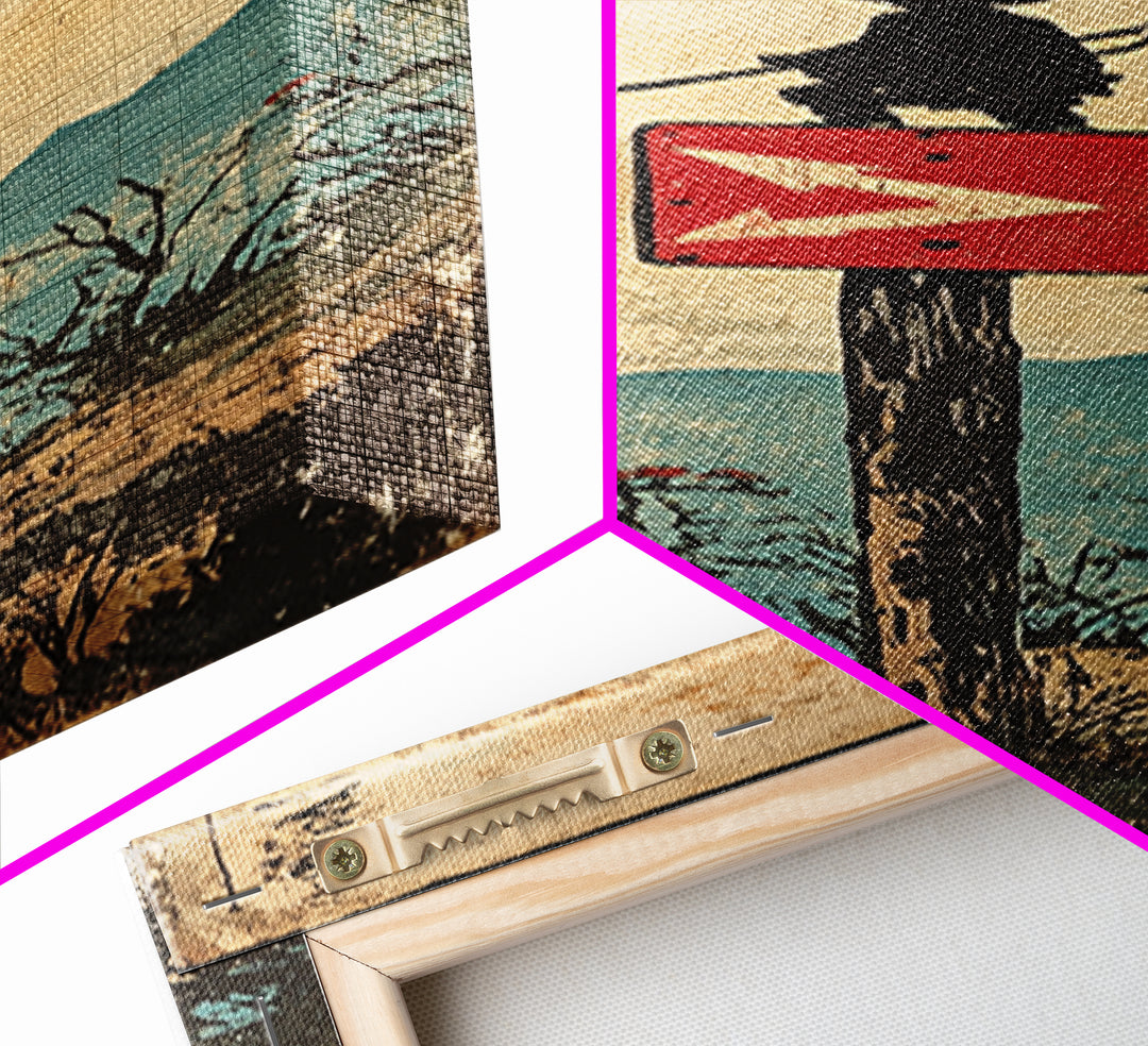 Samurai Silhouette On Mountain Signpost Wall Art, Japanese Landscape Print, Asian Inspired Decor, Long Narrow Home Decor Gift