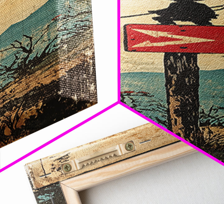 Samurai Silhouette On Mountain Signpost Wall Art, Japanese Landscape Print, Asian Inspired Decor, Long Narrow Home Decor Gift