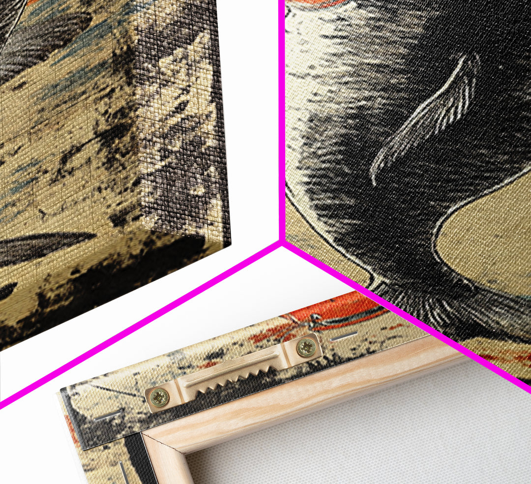 Orange And Black Koi Fish Canvas Print, Japanese Wall Art, Nautical Coastal Decor, Wildlife Art Print For Living Room Decor