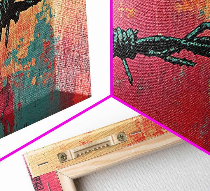 Black Barbed Wire On Coral Teal Wall Art, Urban Graffiti Print, Abstract Street Art, Edgy Modern Office Wall Decor Gift For Him
