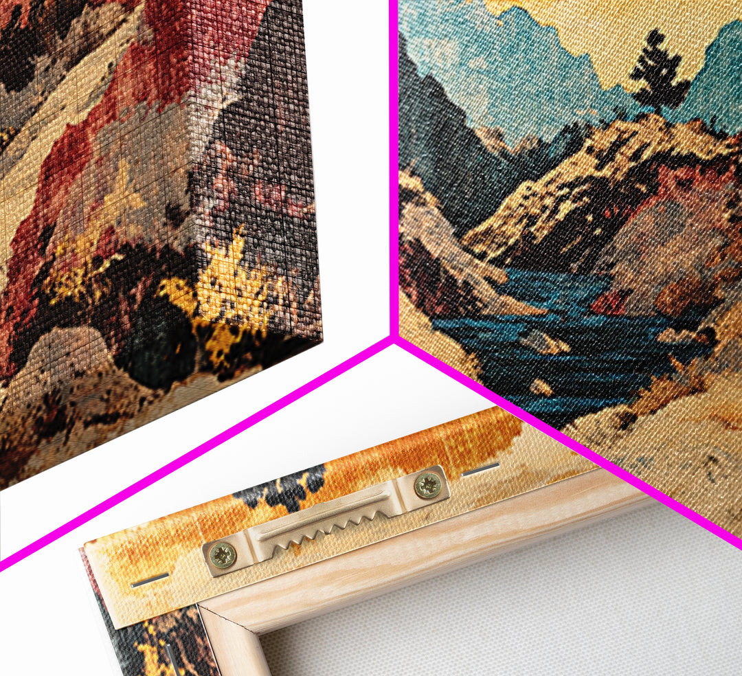 Colorful Canyon River Mountains Framed Canvas Print, Southwest Landscape Wall Art, Rustic Desert Decor, Large Wall Art Print