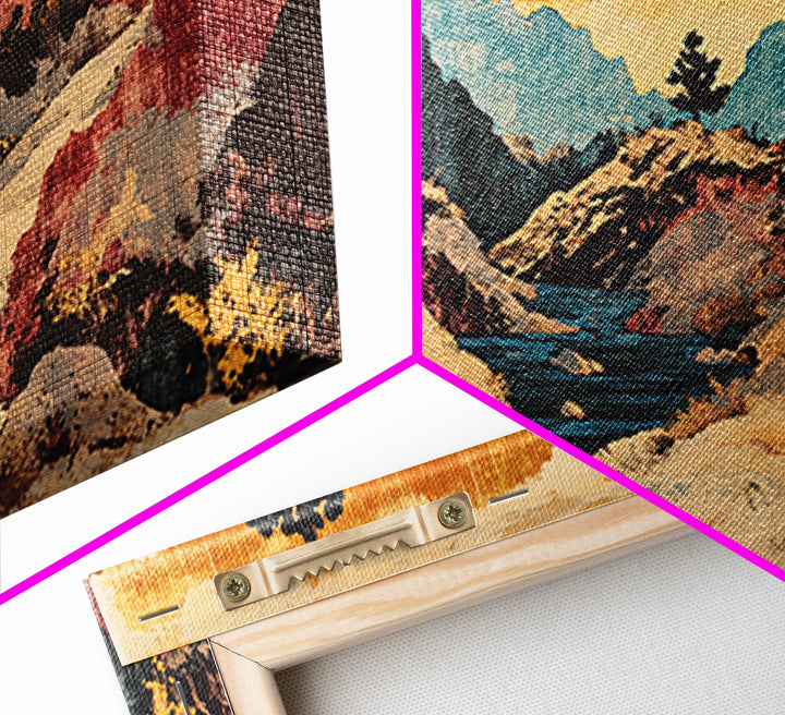 Colorful Canyon River Mountains Framed Canvas Print, Southwest Landscape Wall Art, Rustic Desert Decor, Large Wall Art Print