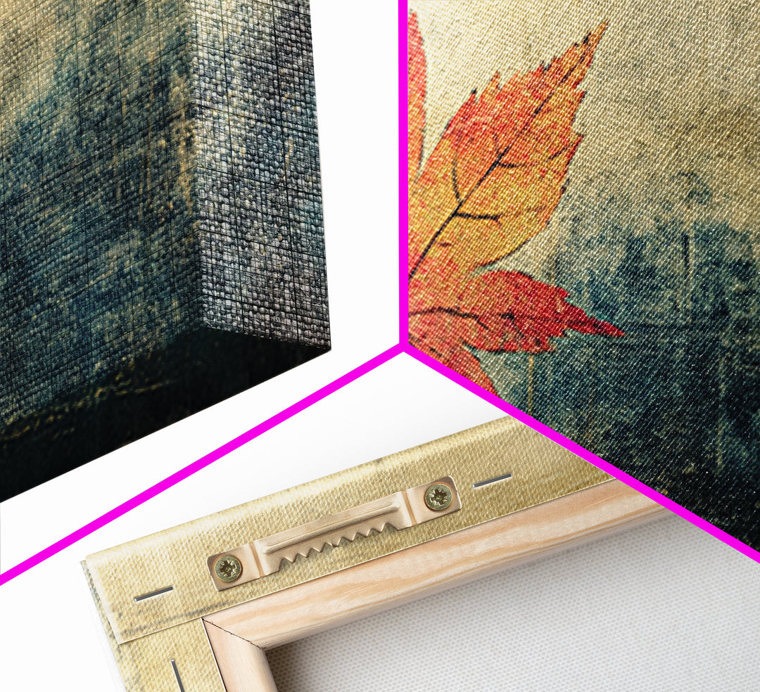 Red Maple Leaf On Textured Blue Background Canvas Print, Japanese Botanical Wall Art, Autumn Decor, Minimalist Nature Print