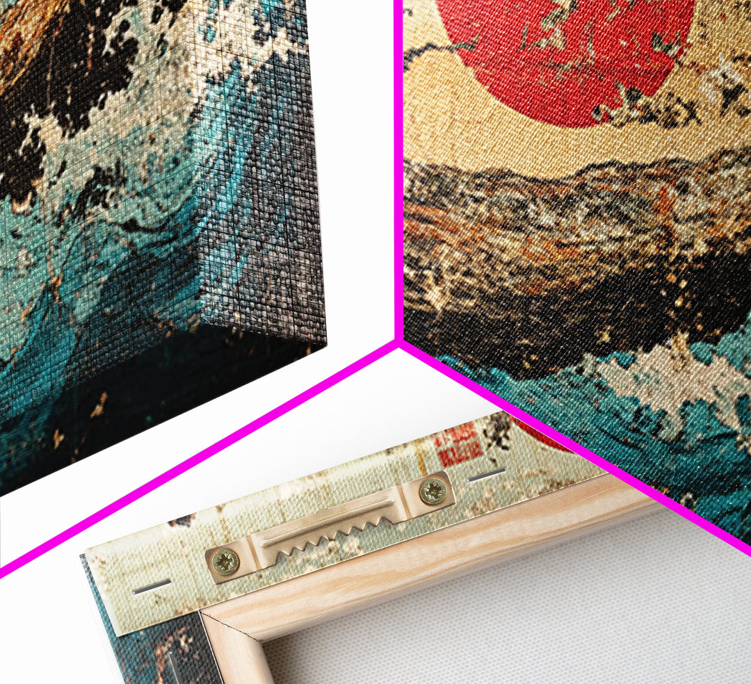 Driftwood Log In Blue Ocean Waves Canvas Print, Japanese Nautical Wall Art, Rustic Coastal Decor, Modern Seascape Art Print
