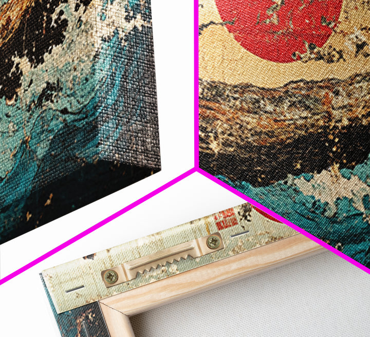 Driftwood Log In Blue Ocean Waves Canvas Print, Japanese Nautical Wall Art, Rustic Coastal Decor, Modern Seascape Art Print