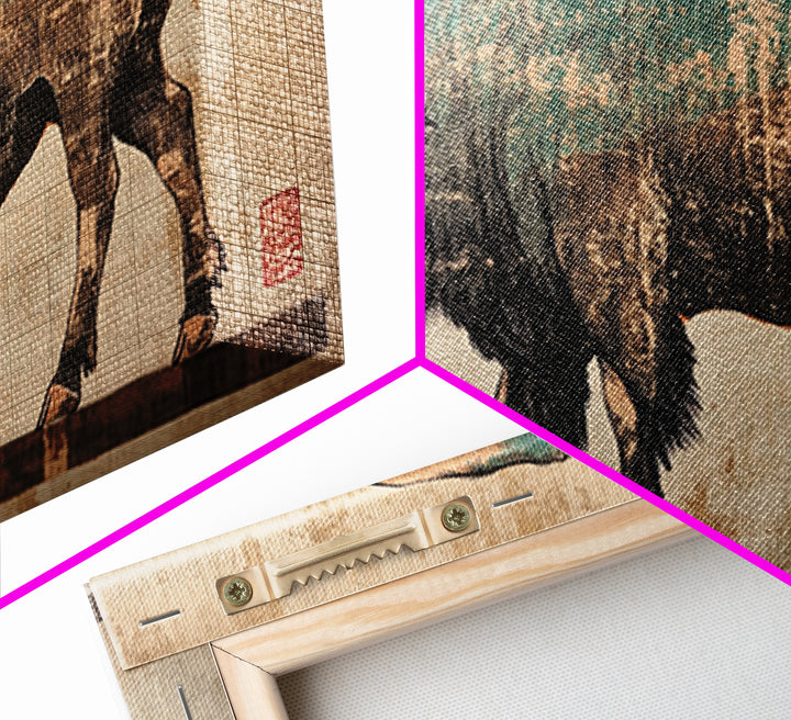 Walking Bison Red Sun Canvas Print, Western Wall Art, Buffalo Art Print, Rustic Home Decor, Masculine Office Wall Decor, Gift For Him
