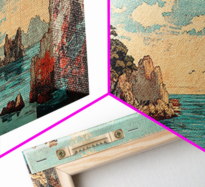 Clifftop Pagoda Ocean Canvas Print, Japanese Coastal Landscape Wall Decor, Asian Inspired Art, Travel Poster, Home Decor Art Print