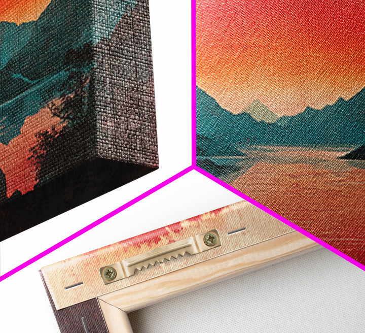 Crimson Sunset Mountain Lake Canvas Print, Japanese Landscape Wall Art, Red Sky Decor, Panoramic Living Room Decor, Home Decor