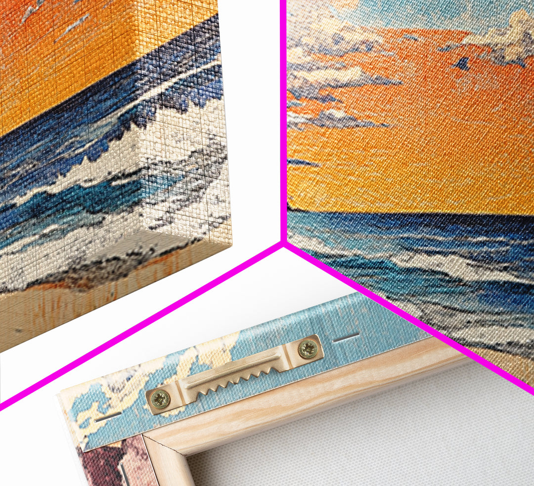 Pastel Ocean Beach Sunset Canvas Print, Coastal Wall Art, Nautical Seascape Decor, Beach House Living Room Wall Decor Print