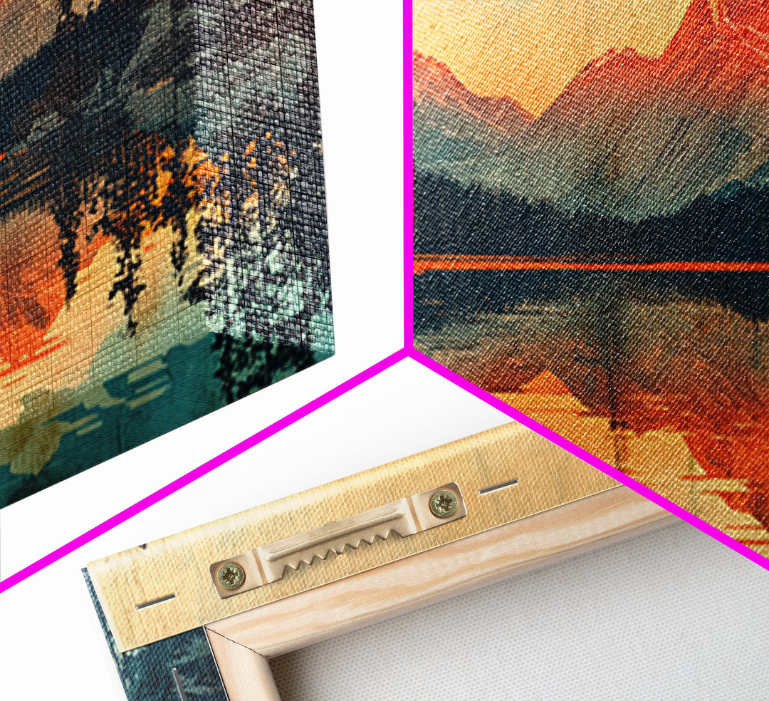 Sunset Alpine Lake Reflection Wall Art, Mountain Landscape Canvas Print, Rustic Cabin Decor, Large Living Room Art Gift For Him