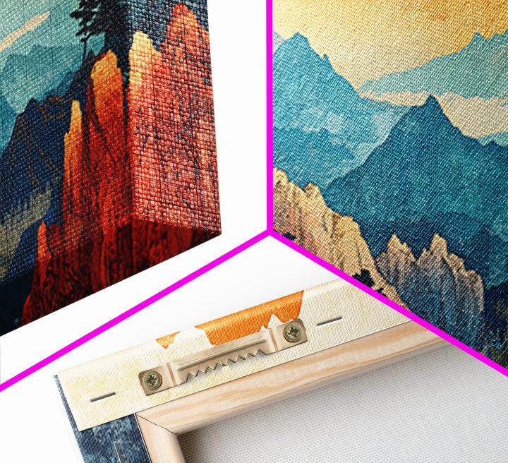 Layered Mountain Peaks Landscape Wall Art, Southwestern Nature Canvas Print, Boho Cabin Decor, Large Living Room Gift For Him