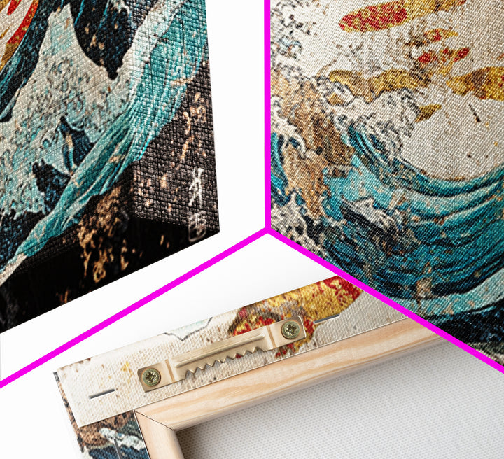 Red Sun Great Wave, Japanese Ocean Framed Canvas Print, Ukiyo E Wall Art, Coastal Decor, Large Living Room Statement Art