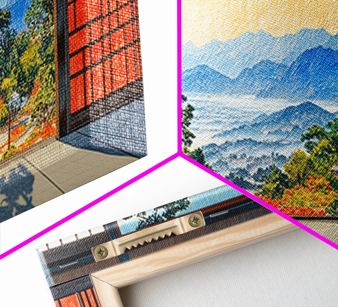 Japanese Shoji Window Mountain View Wall Art, Japandi Landscape Print, Zen Home Decor, Large Framed Canvas Print, Living Room Decor