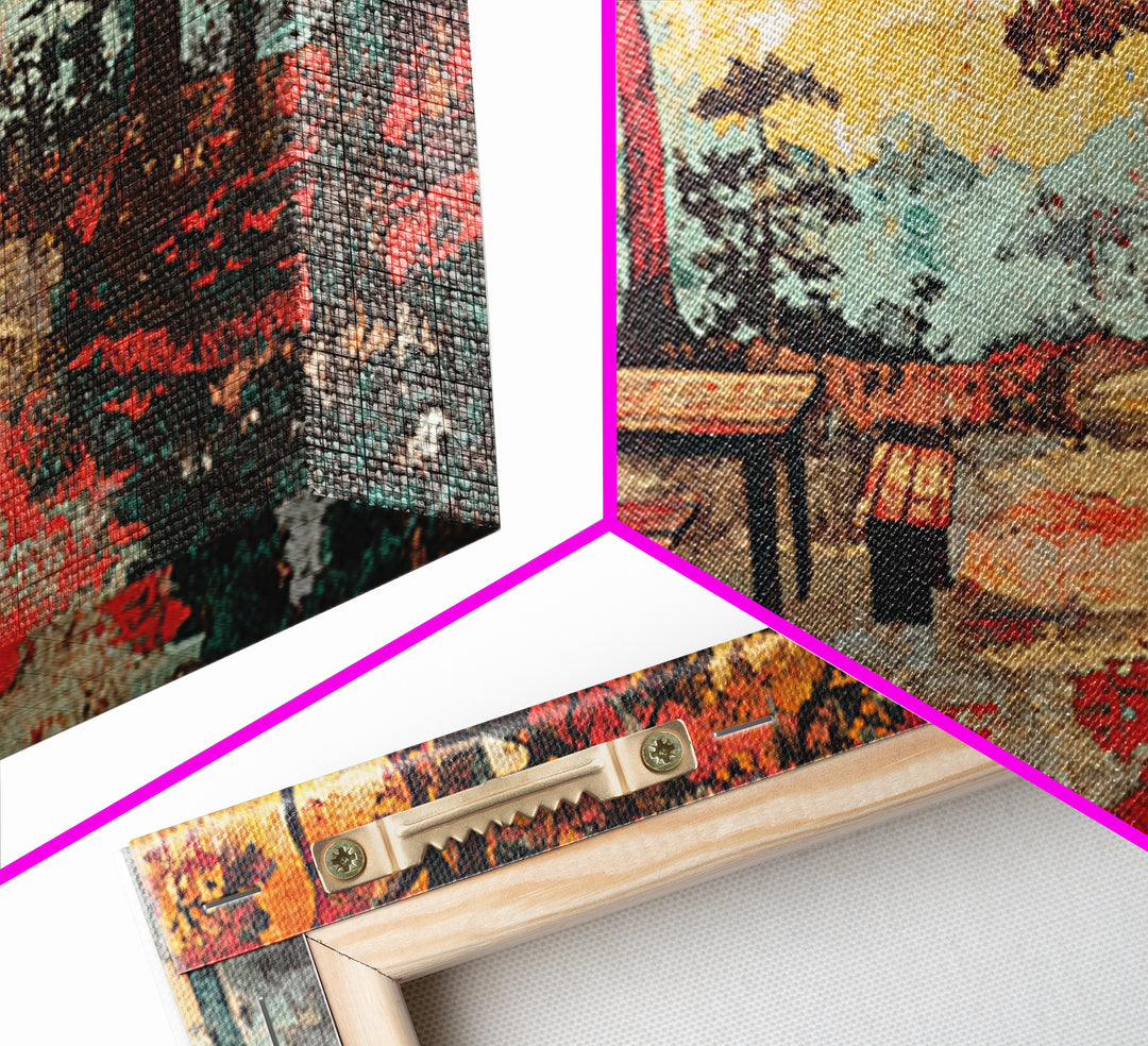 Autumn Park Bench Landscape Wall Art, Japanese Garden Scene, Fall Colors Canvas Print, Cozy Home Decor, Living Room Wall Art