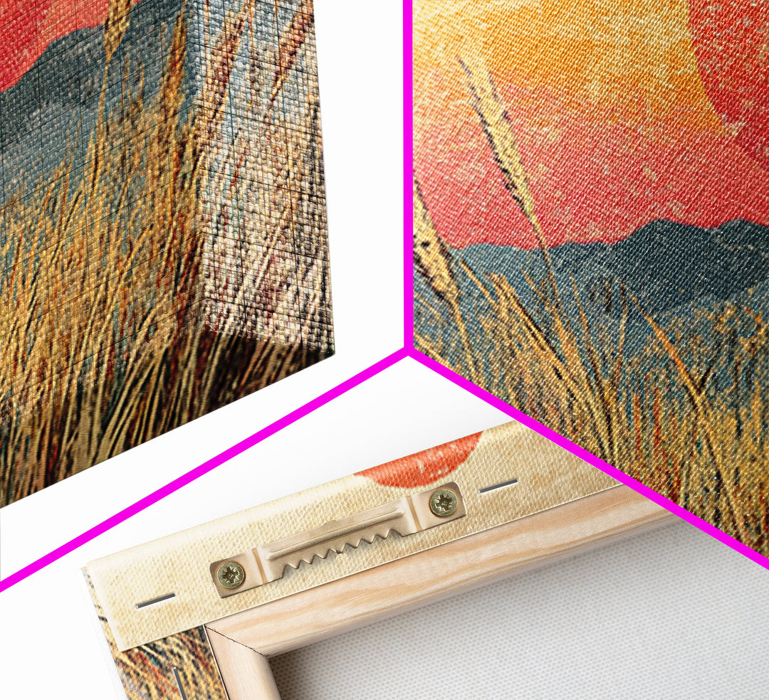 Golden Wheat Field Sunset Wall Art, Rustic Landscape Canvas Print, Warm Farmhouse Decor For Living Room Above Sofa Housewarming Gift