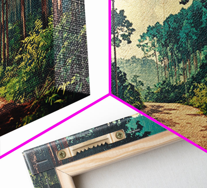 Sunlit Pine Forest Path Canvas Print, Nature Wall Art, Forest Wall Decor, Japandi Wall Art For Entryway And Office Decor