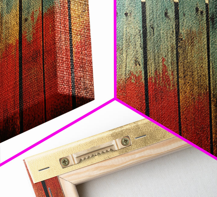 Weathered Teal And Red Wood Fence Canvas Print, Rustic Wall Art, Abstract Farmhouse Decor, Bold Country Wall Decor, Home Decor