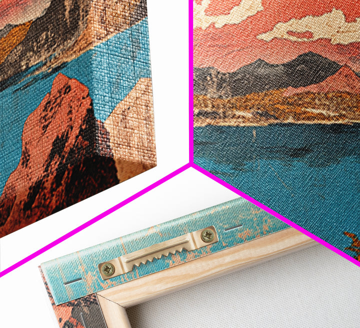Red Mount Fuji Over Lake Framed Canvas Print, Japanese Wall Art, Landscape Art, Japandi Decor, Nature Wall Art, Home Decor