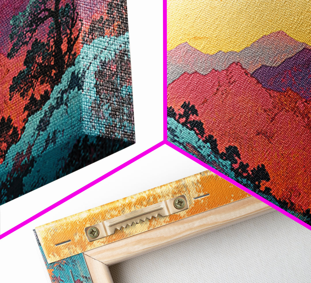 Teal And Purple Mountain Sunset Wall Art, Colorful Landscape Canvas, Southwestern Decor, Large Living Room Art Print, Housewarming Gift