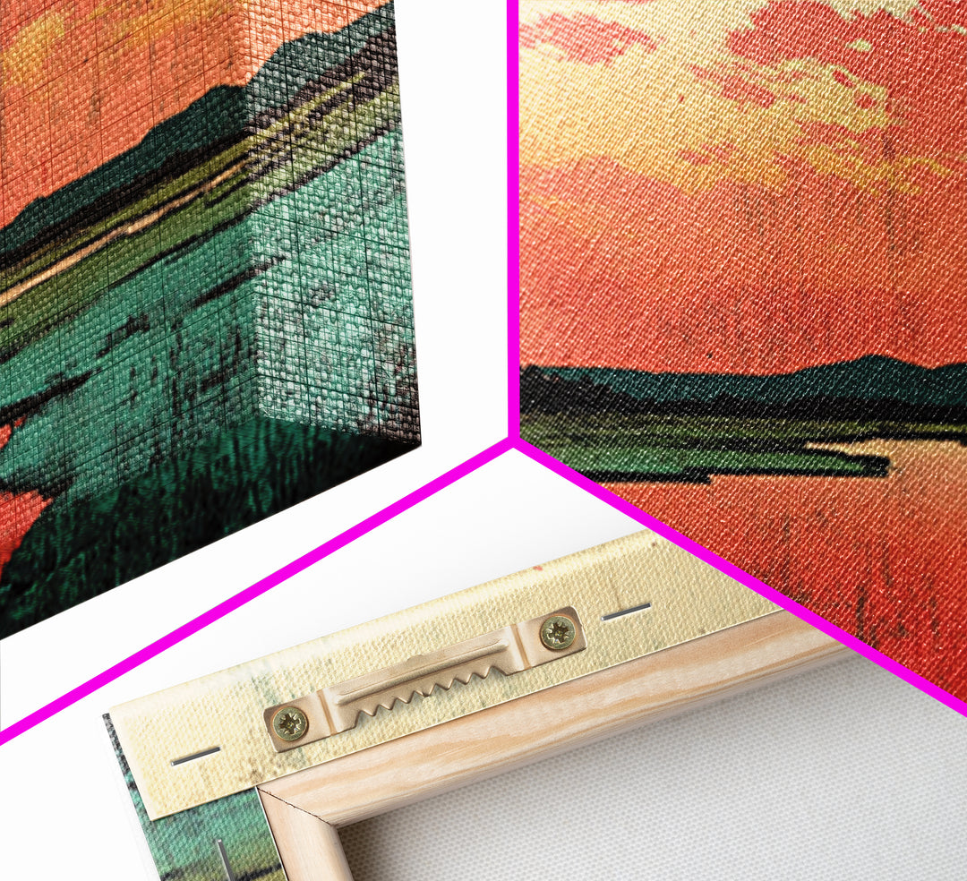 Coral Sunset Marsh Landscape Wall Art, Abstract Landscape Print, Teal Living Room Decor, Modern Coastal Home Decor, Large Wall Art