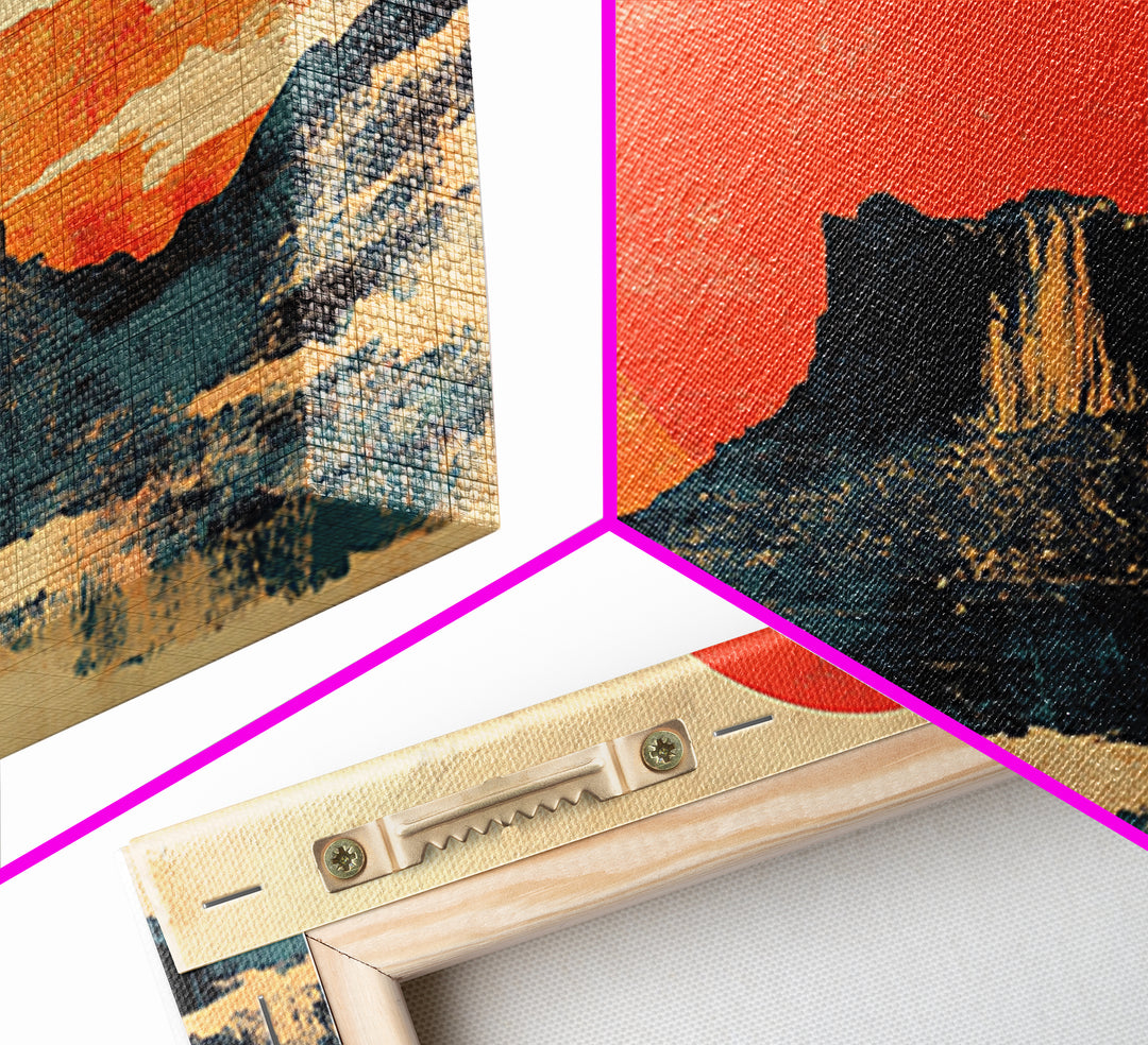 Desert Mesa Red Sun Wall Art, Southwestern Landscape Canvas Print, Modern Western Decor, Large Horizontal Living Room Art