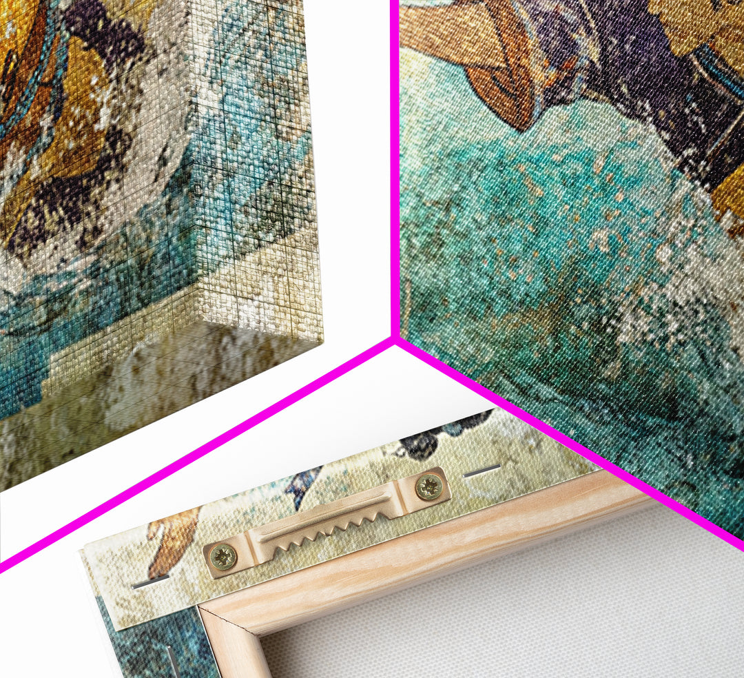 Japanese Warrior Swimming In Turquoise Waves Canvas Print, Asian Inspired Wall Decor, Martial Arts Gift, Coastal Home Decor