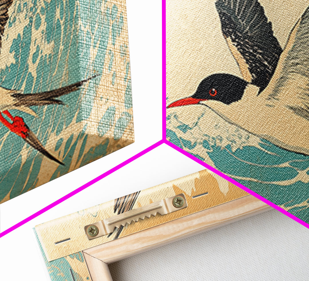 Elegant Tern Flying Over Teal Waves Wall Art, Japanese Bird Art Print, Coastal Nature Decor, Wildlife Canvas Print Gift For Her